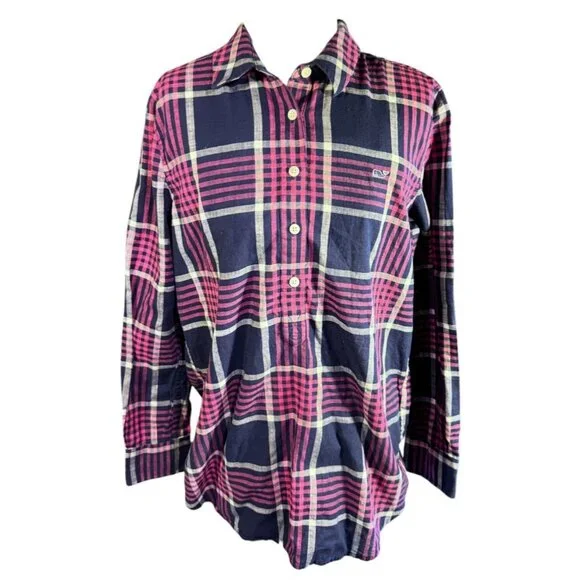 Vineyard Vines Womens Relaxed Fit Plaid Button-Down Shirt Cotton/Linen Blend - Picture 1 of 7